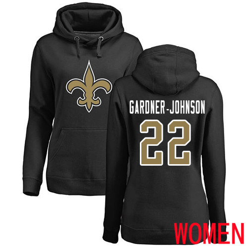 New Orleans Saints Black Women Chauncey Gardner Johnson Name and Number Logo NFL Football 22 Pullover Hoodie Sweatshirts